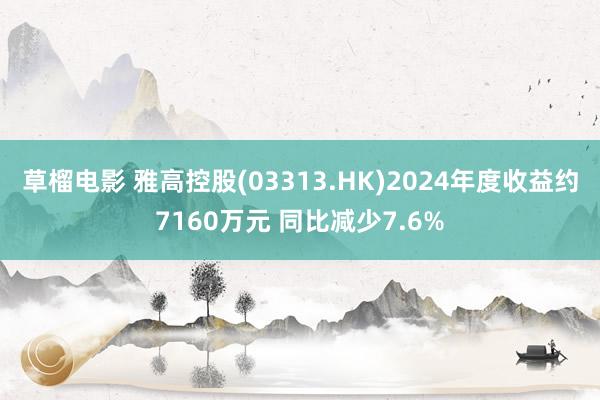 草榴电影 雅高控股(03313.HK)2024年度收益约7160万元 同比减少7.6%